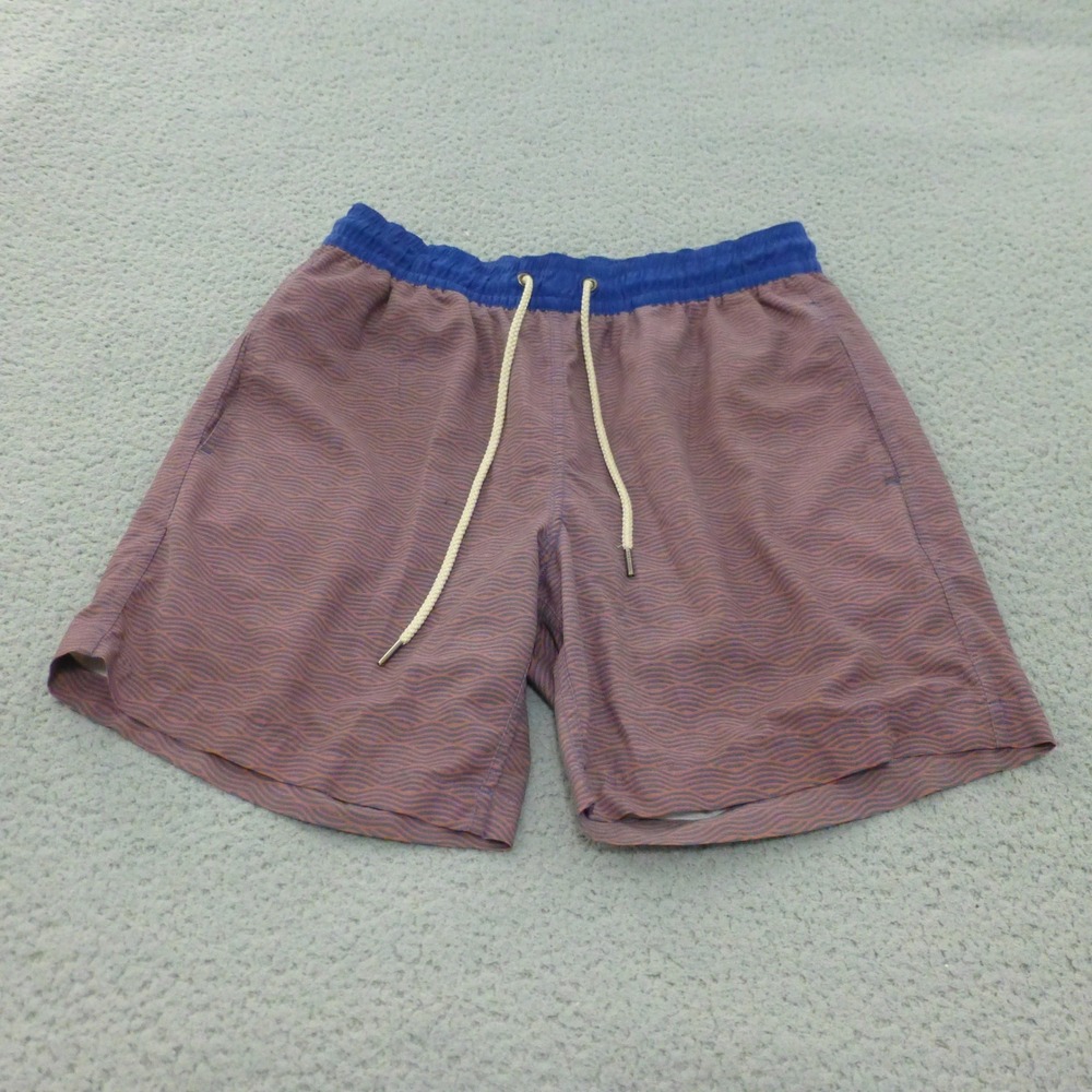 Fair Harbor Mens Large Swim Trunks Lined Blue Orange Drawstring Shorts